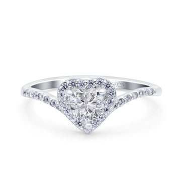 Halo Heart Art Deco Wedding Bridal Ring Simulated Cubic Zirconia 925 Sterling Silver